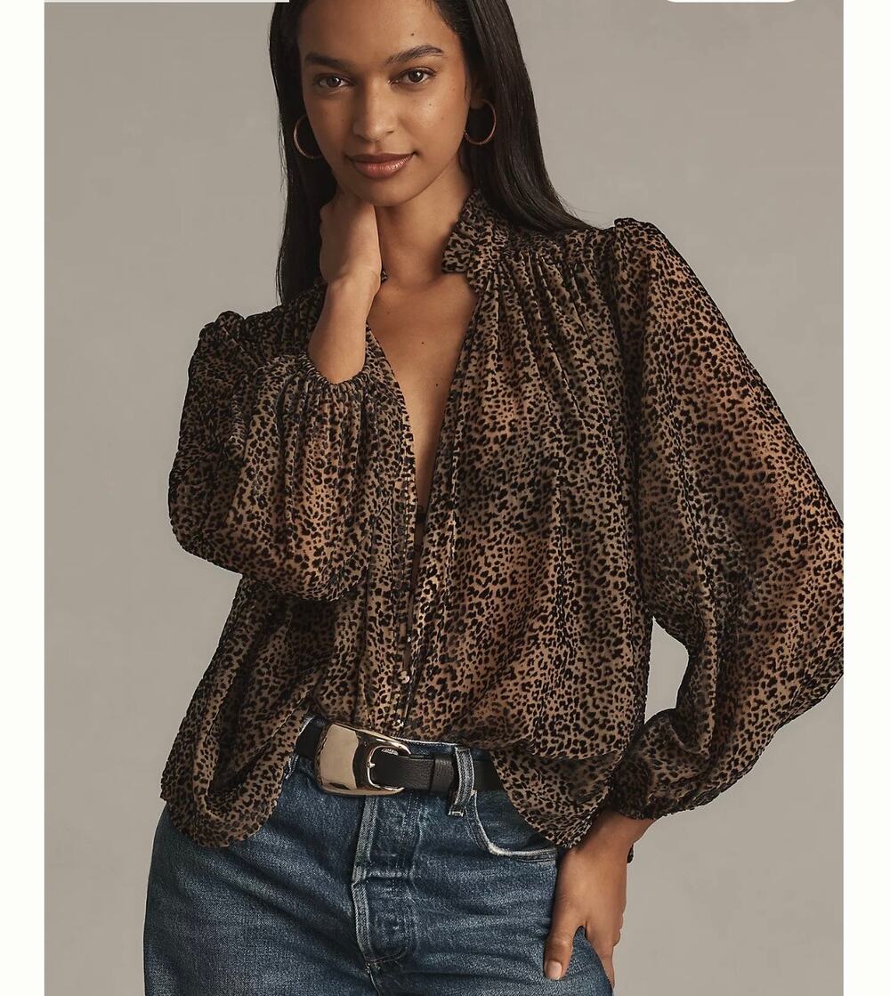 Anthropologie The Estela Sheer Printed Blouse Burnout Edition